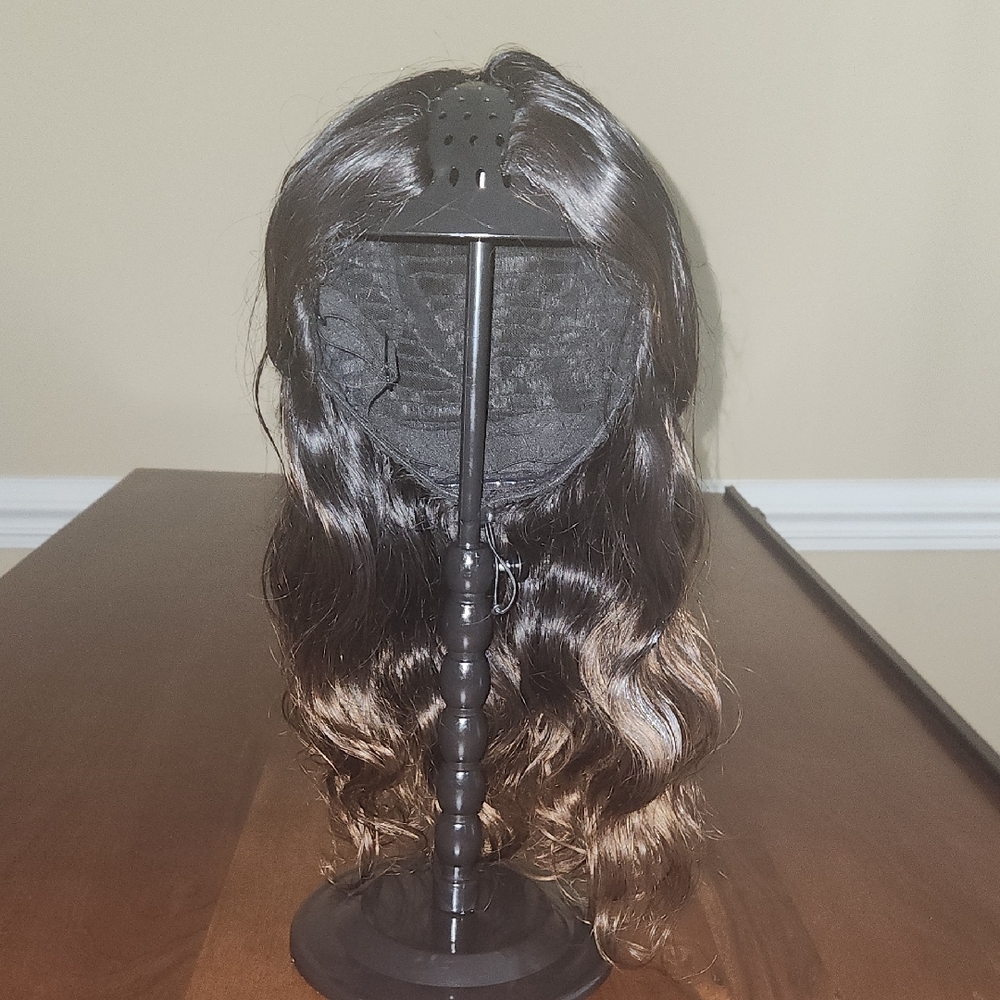 Unice Luxurious Black and Brown Ombre Wavy V-Part Human Hair Wig